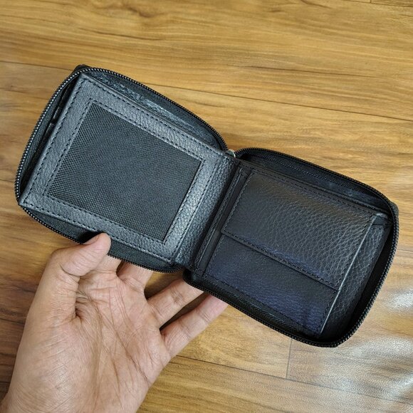 Men's Zipper Bifold Leather Wallet with RFID Blocking - Picture 6 of 8